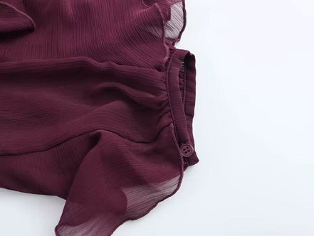 Dame chiffonbluse med V-hals og flæser – Elvoria