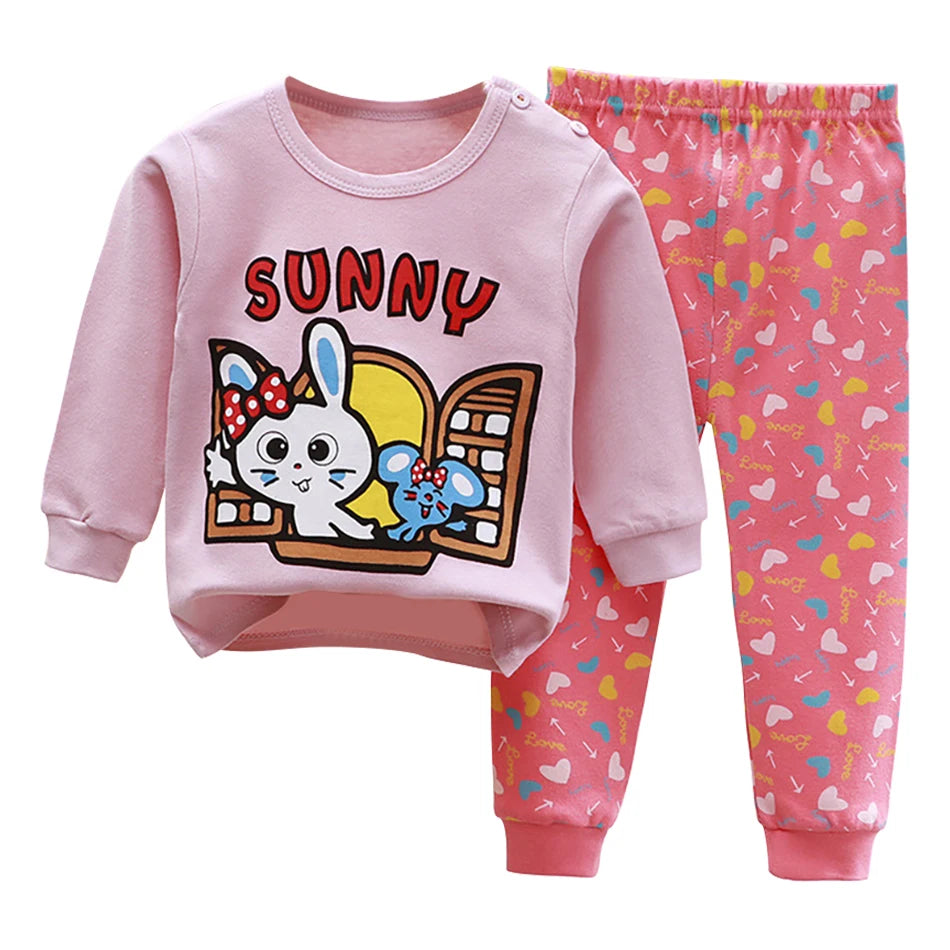 Uniro børnepyjamas – Unisex sæt med print til efterår og indendørs brug
