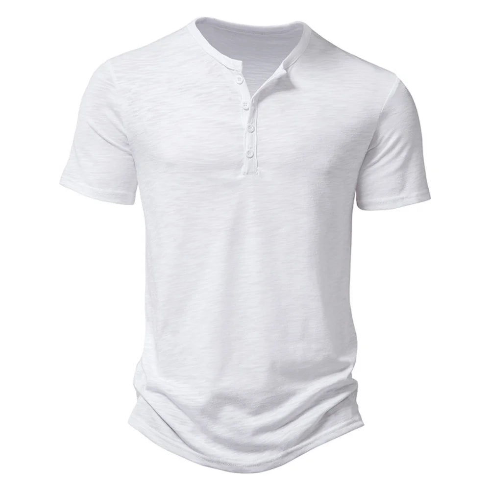 Varexo T-shirt herre kortærmet bomuld henley krave ensfarvet