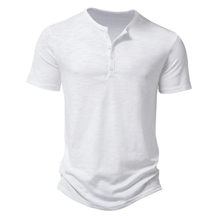 Varexo T-shirt herre kortærmet bomuld henley krave ensfarvet