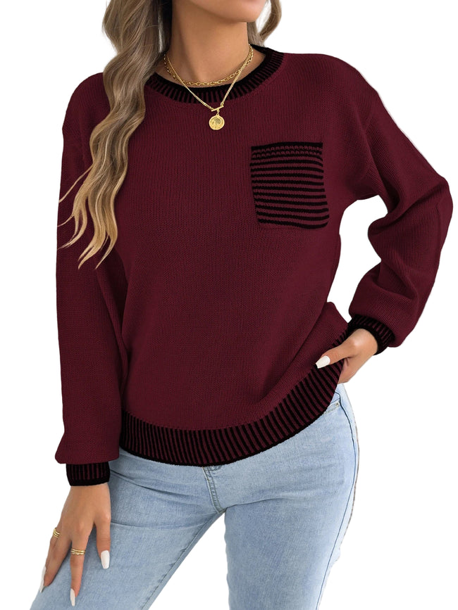 Ravina strikket trøje med striber og frontlomme