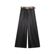 Olivina bukser – elegante vide bukser med bælte i satinlook