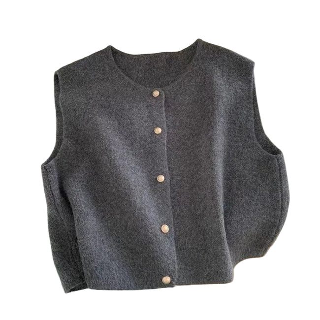 Noretta Strikvest – Ærmeløs kort cardigan med knapper