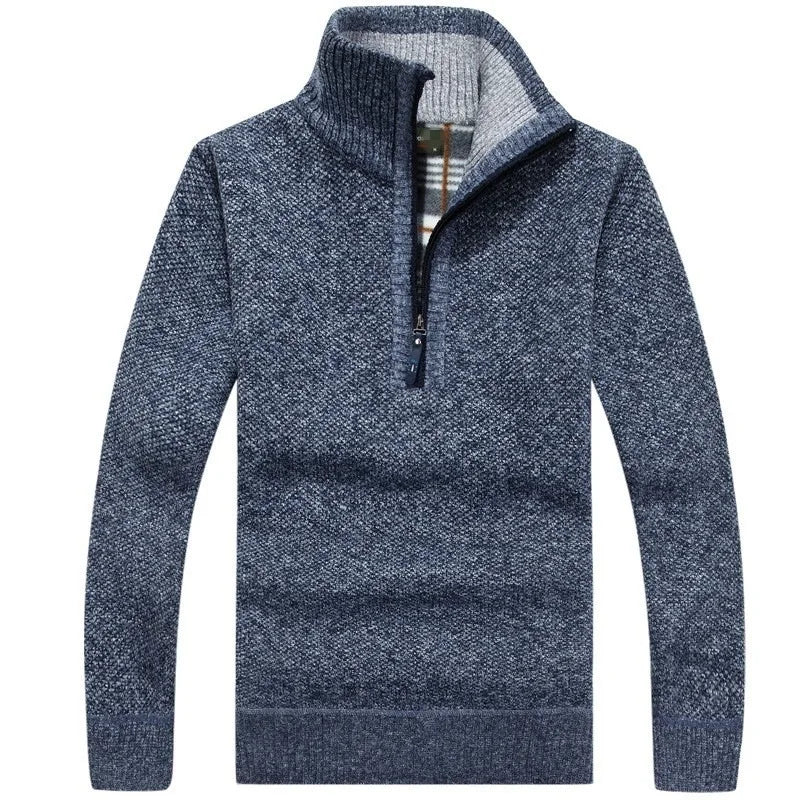 Herre striktrøje med halv lynlås og lange ærmer – slim fit sweater til hverdag – Tavrion
