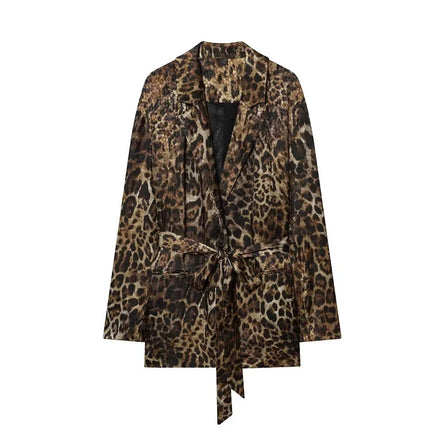 Dame buksesæt med leopardmønster og lang blazer – Leorisse