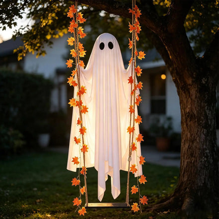 Wiszący duch Halloween na huśtawce ze światłami LED – Spookvyn