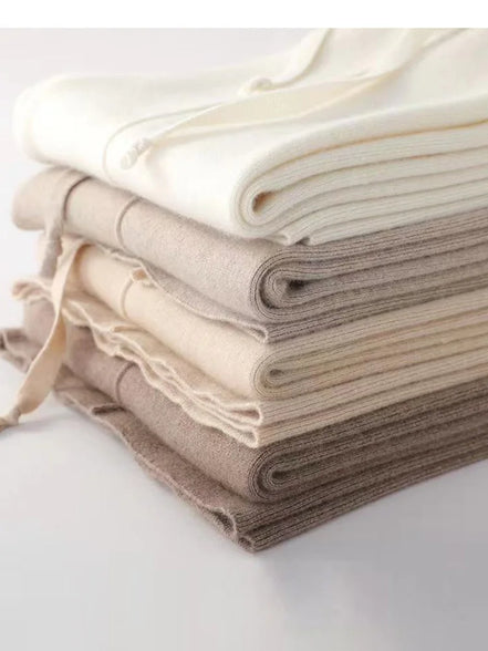 Pure Wool bukser til kvinder – højtaljede, strikkede uldbukser med brede ben