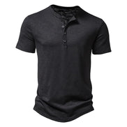 Varexo T-shirt herre kortærmet bomuld henley krave ensfarvet