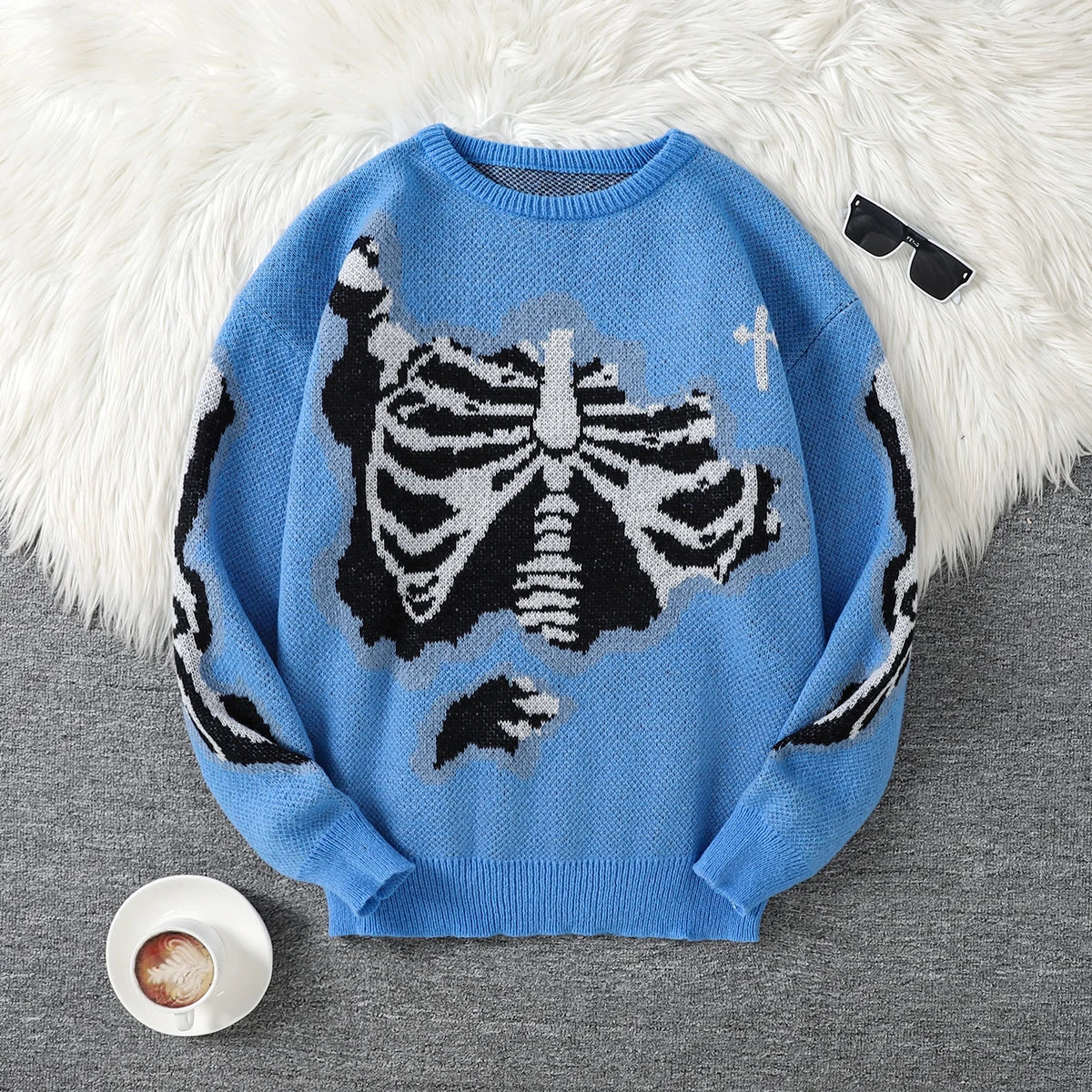 Averin striktrøje til mænd – jacquardmønster med kontrastfarver og rund hals