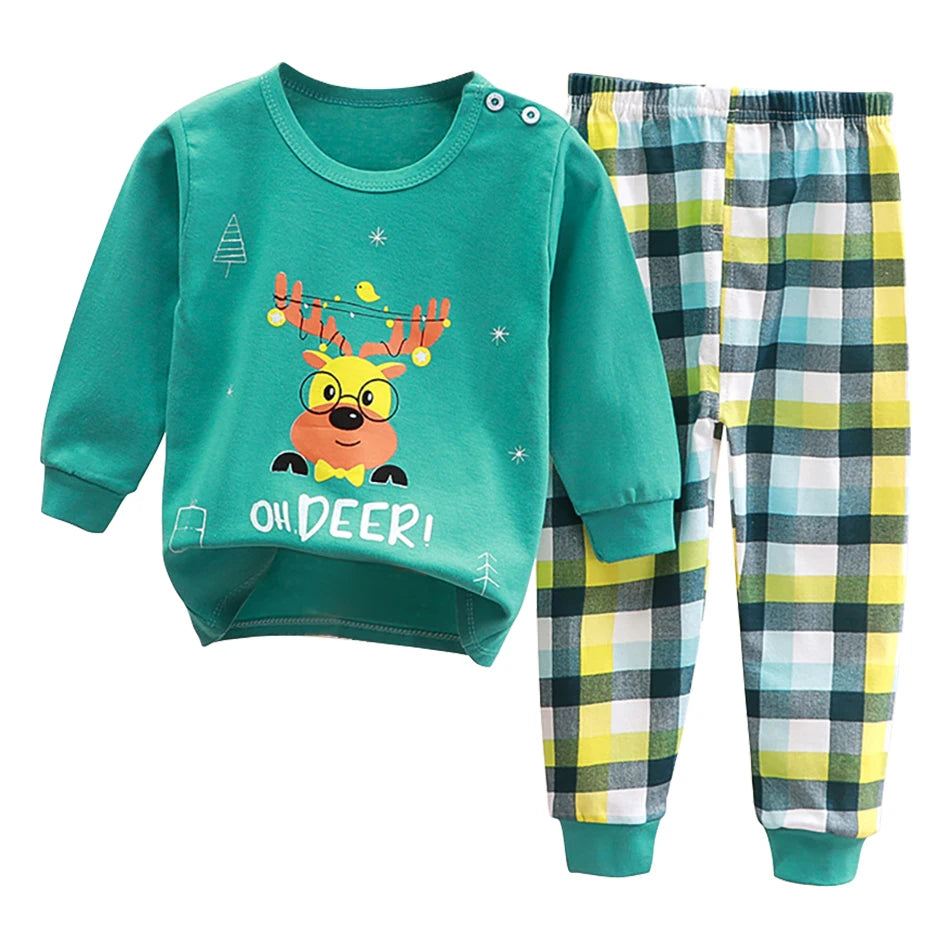 Uniro børnepyjamas – Unisex sæt med print til efterår og indendørs brug