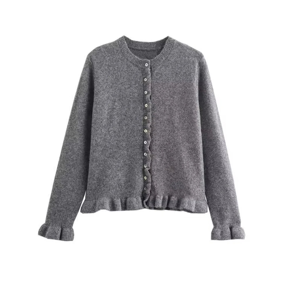 Luksuriøs Ruchesvest – Strikket cardigan med knaplukning
