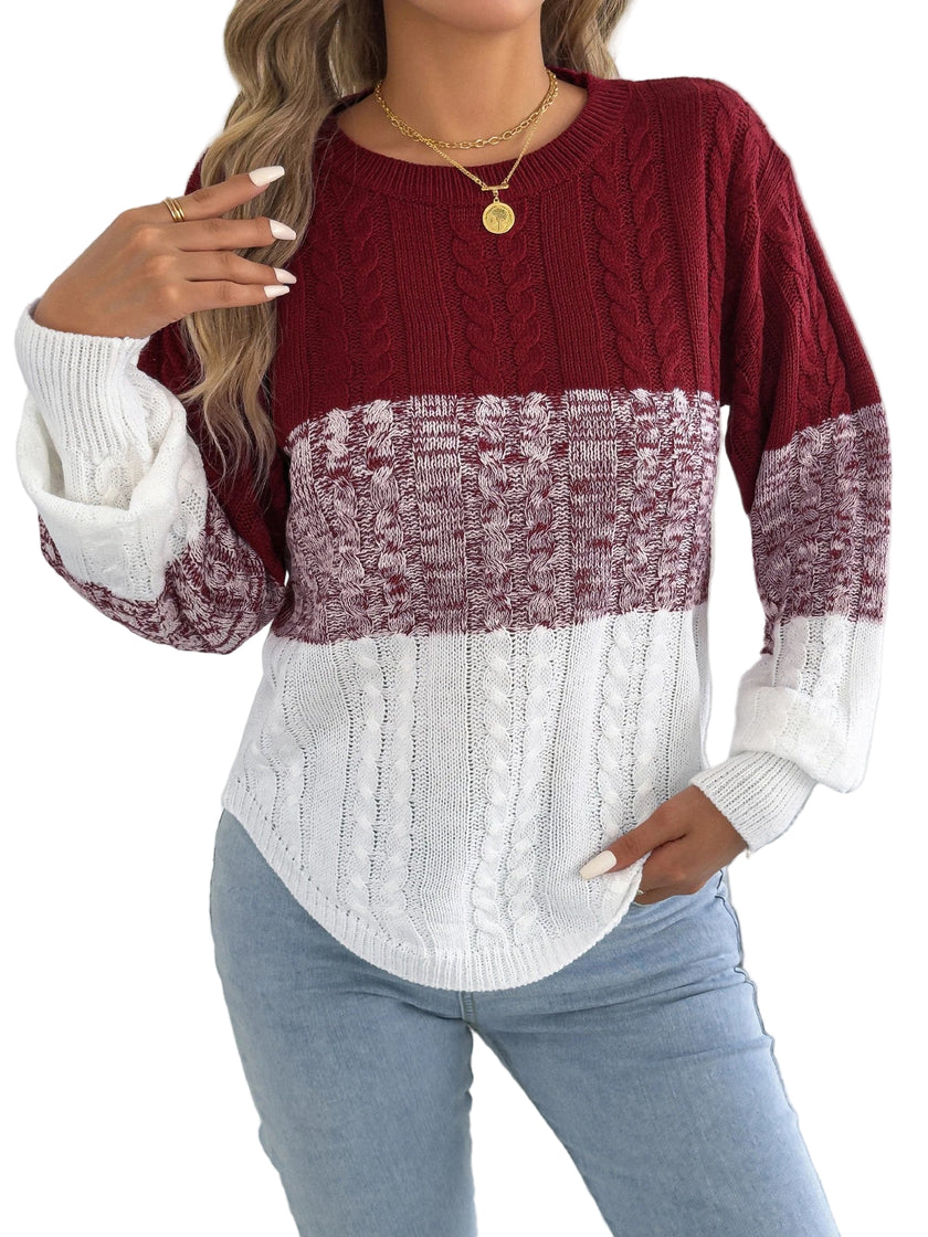 Malira strikket trøje med stribet mønster og lanterneærmer