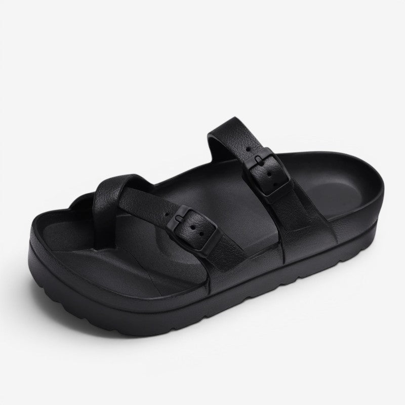 Dames slippers med tåstrop og dobbelte spænder – Solmira