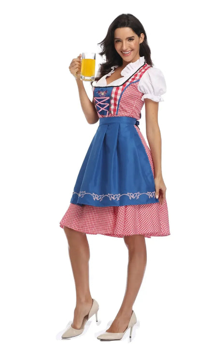 Dirndlové šaty so šnurovacím živôtikom a zladenou zásterou na Oktoberfest – Evelora