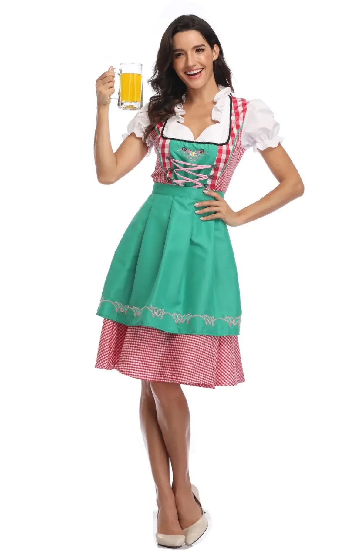Dirndlové šaty so šnurovacím živôtikom a zladenou zásterou na Oktoberfest – Evelora
