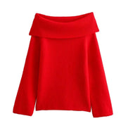 Vandara off-shoulder strikbluse til kvinder – langærmet pullover i kraftig strik