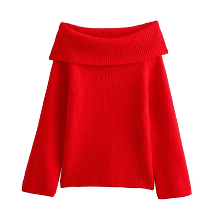 Vandara off-shoulder strikbluse til kvinder – langærmet pullover i kraftig strik