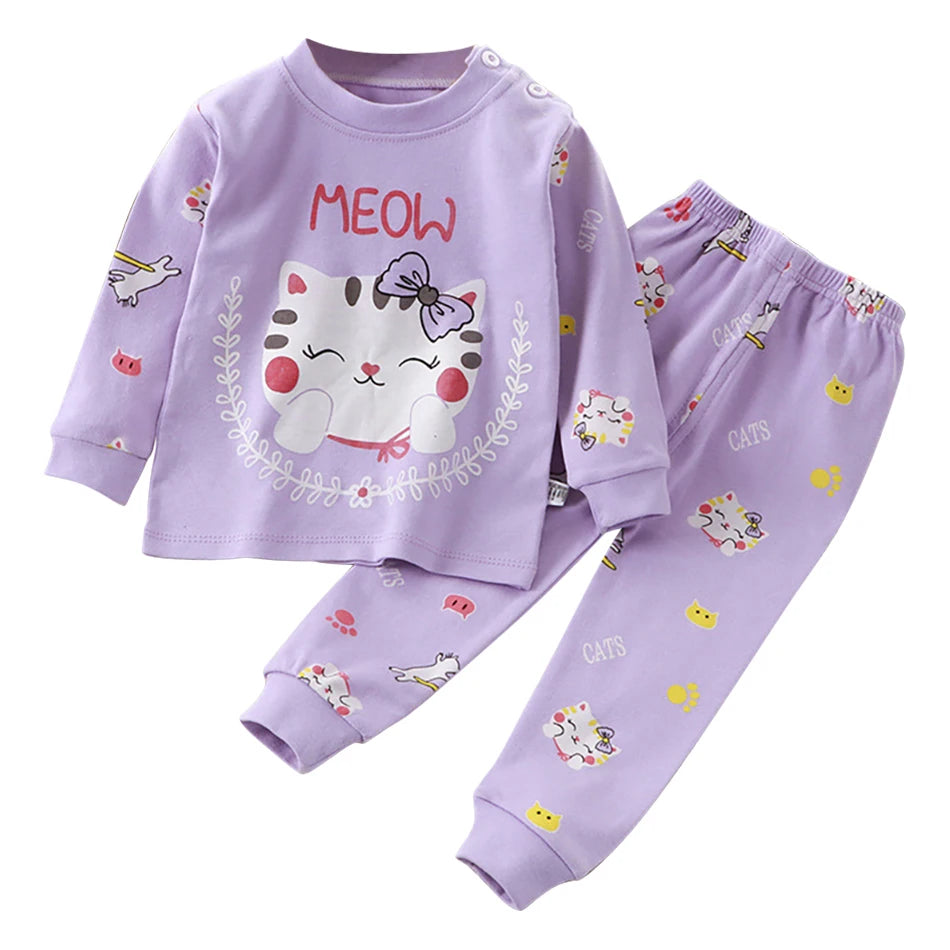 Uniro børnepyjamas – Unisex sæt med print til efterår og indendørs brug