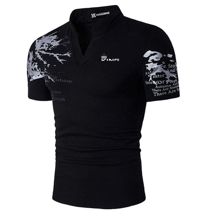Herre polo shirt kortærmet polyester V-hals printet design