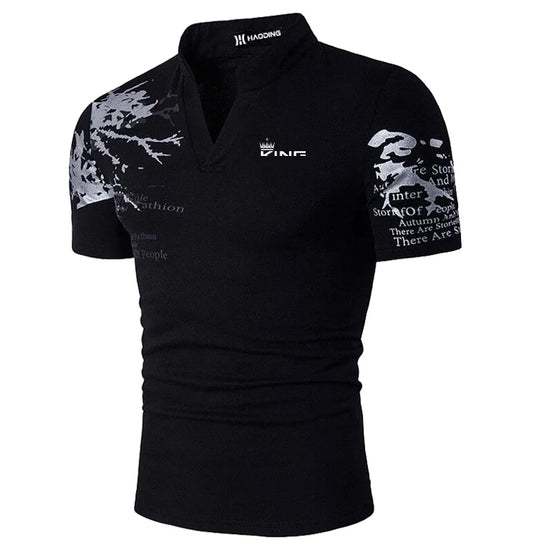 Herre polo shirt kortærmet polyester V-hals printet design