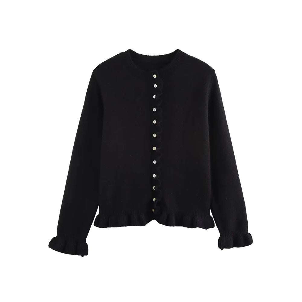 Luksuriøs Ruchesvest – Strikket cardigan med knaplukning
