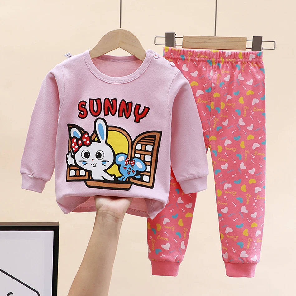 Uniro børnepyjamas – Unisex sæt med print til efterår og indendørs brug