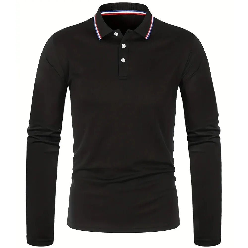 Herre polo med lange ærmer og ensfarvet design – Norvian