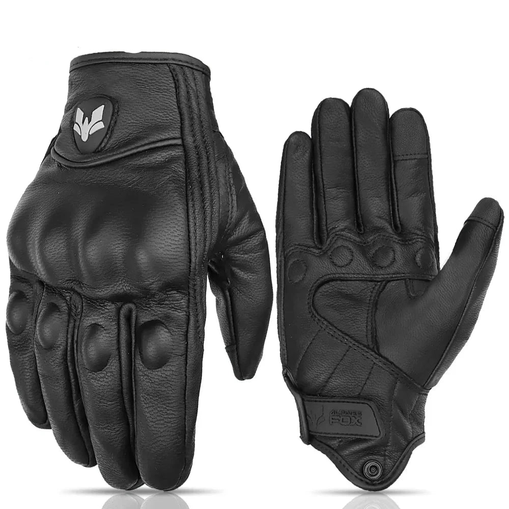TorqueVex LeatherRide motorcykelhandsker med touchfunktion