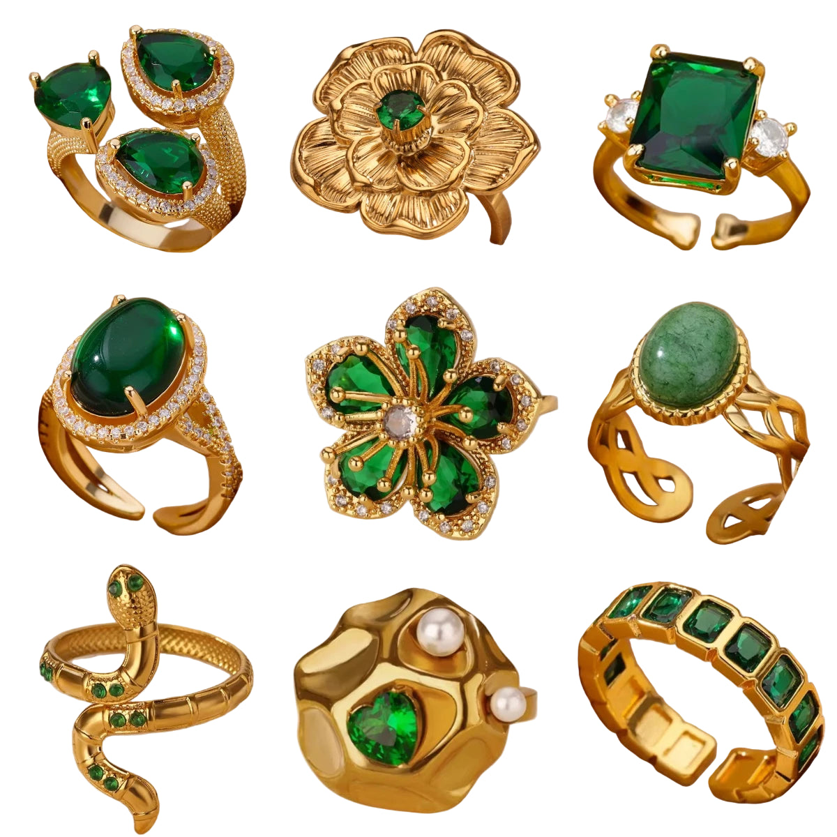 Verlina ring – Justerbar ring i rustfrit stål med grøn zirkon og oval form