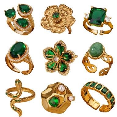 Verlina ring – Justerbar ring i rustfrit stål med grøn zirkon og oval form