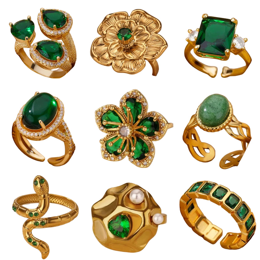 Verlina ring – Justerbar ring i rustfrit stål med grøn zirkon og oval form