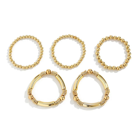 Belmira armbåndssæt – Sæt med 5 elastiske kuglearmbånd i guld- og sølvfarve
