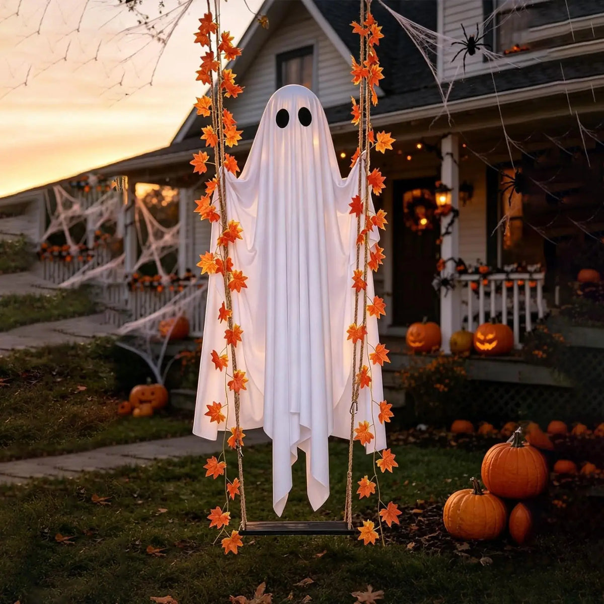 Wiszący duch Halloween na huśtawce ze światłami LED – Spookvyn