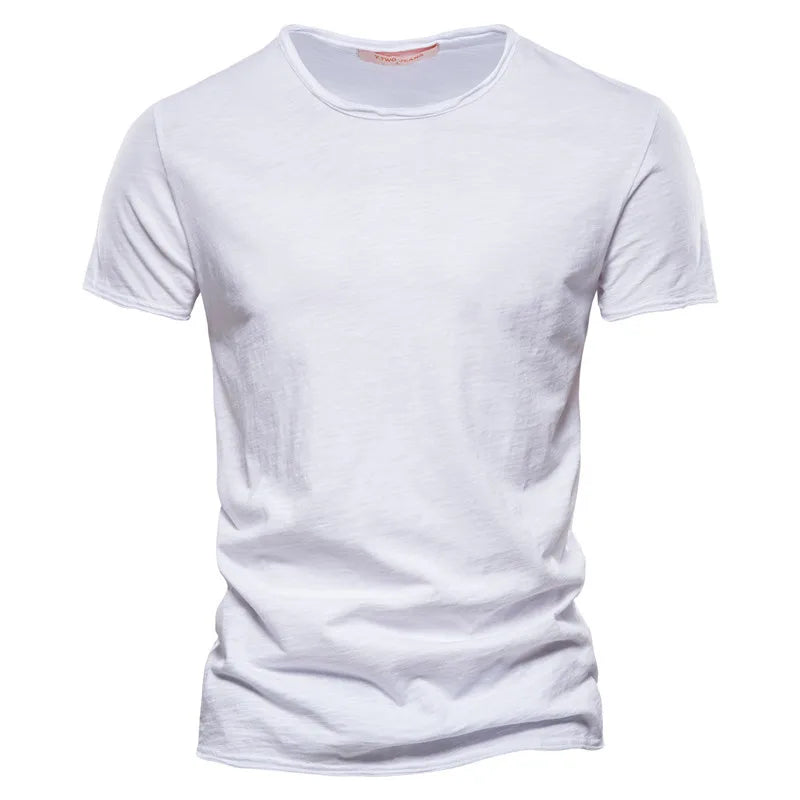 Herre T-shirt kortærmet bomuld rund hals let pasform