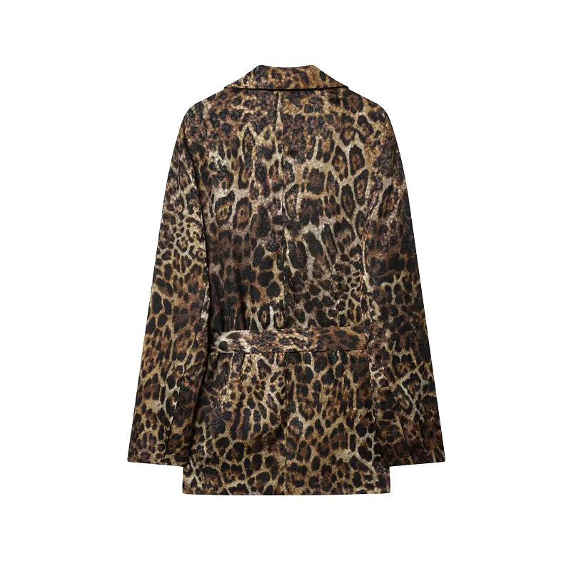 Dame buksesæt med leopardmønster og lang blazer – Leorisse