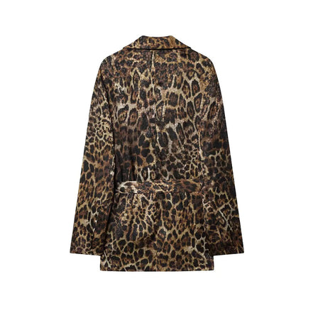 Dame buksesæt med leopardmønster og lang blazer – Leorisse