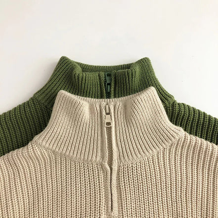 Milona børnesweater med høj krave og lynlås