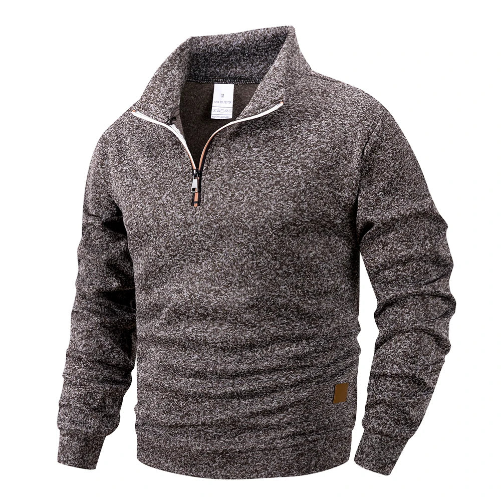 Herre pullover med høj krave og halv lynlås – Alveron