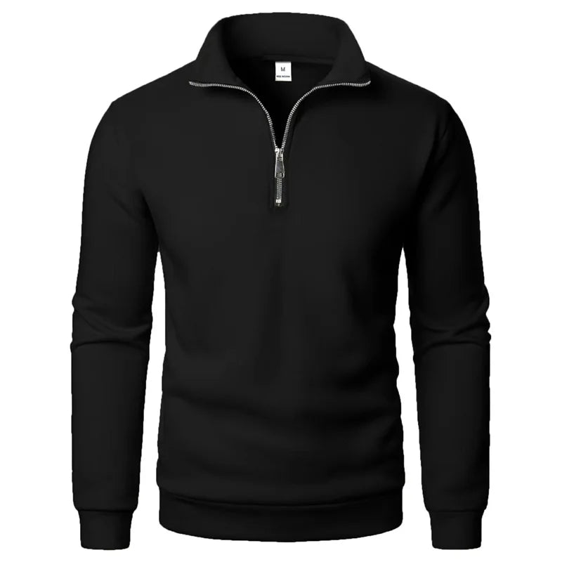 Herre sweatshirt med halv lynlås og høj krave – Velrano