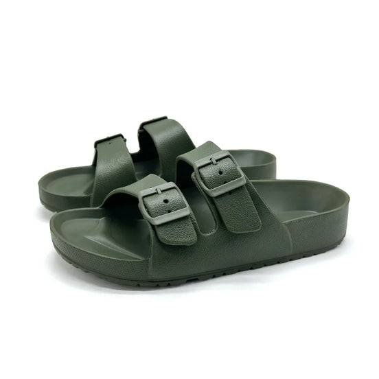 Solmera unisex pantofle s nastavitelnou přezkou a plochou podrážkou