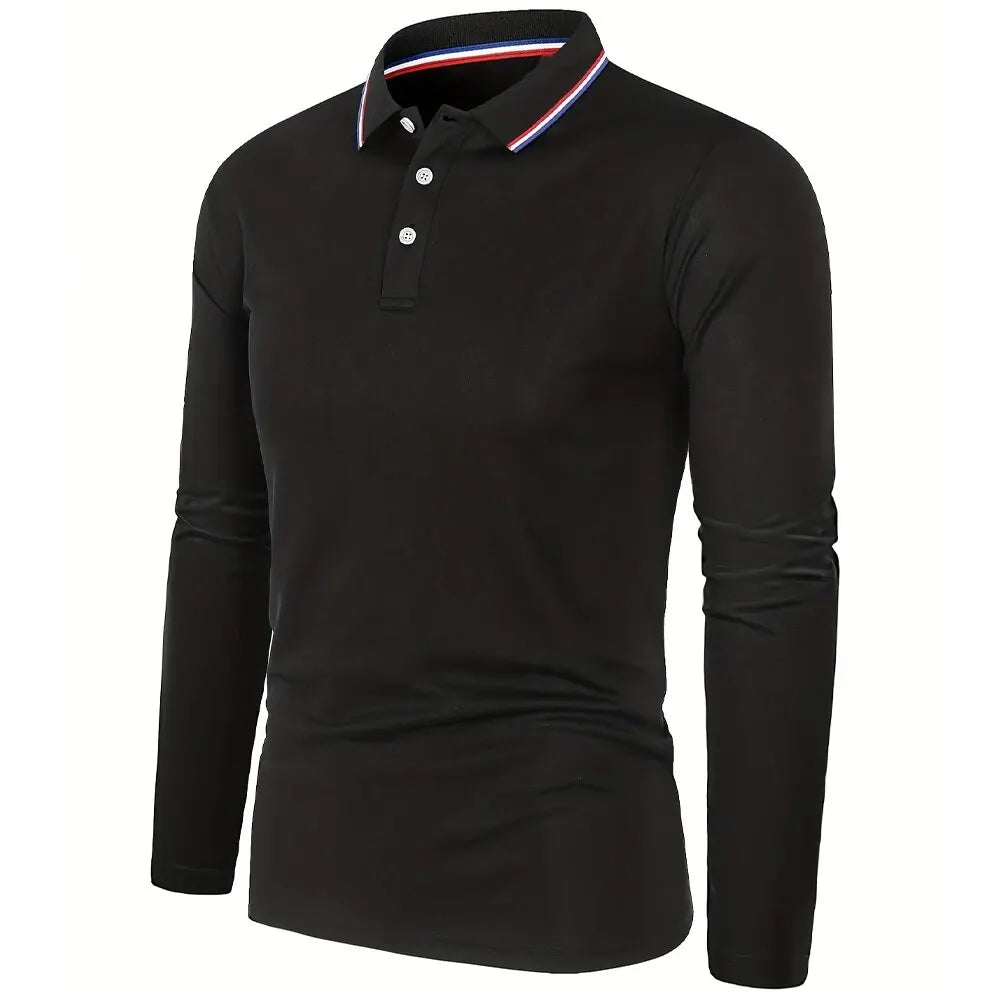 Herre polo med lange ærmer og ensfarvet design – Norvian