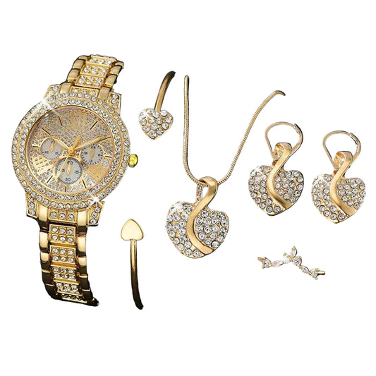 Liora Smykkesæt & Armbåndsur – Kvinder Quartz Ur med Smykker (4-dele)