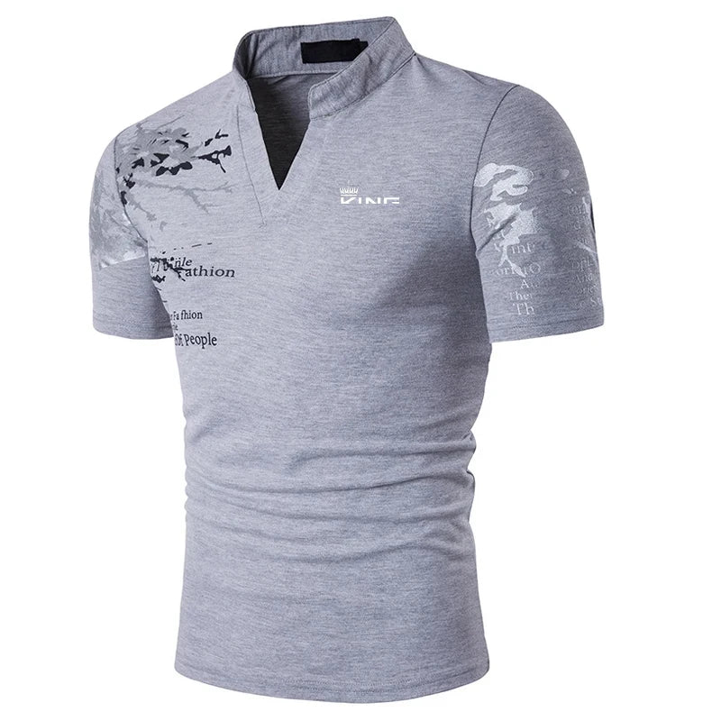 Herre polo shirt kortærmet polyester V-hals printet design