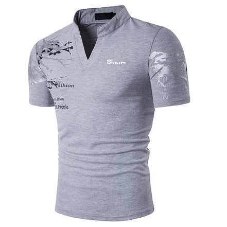 Herre polo shirt kortærmet polyester V-hals printet design