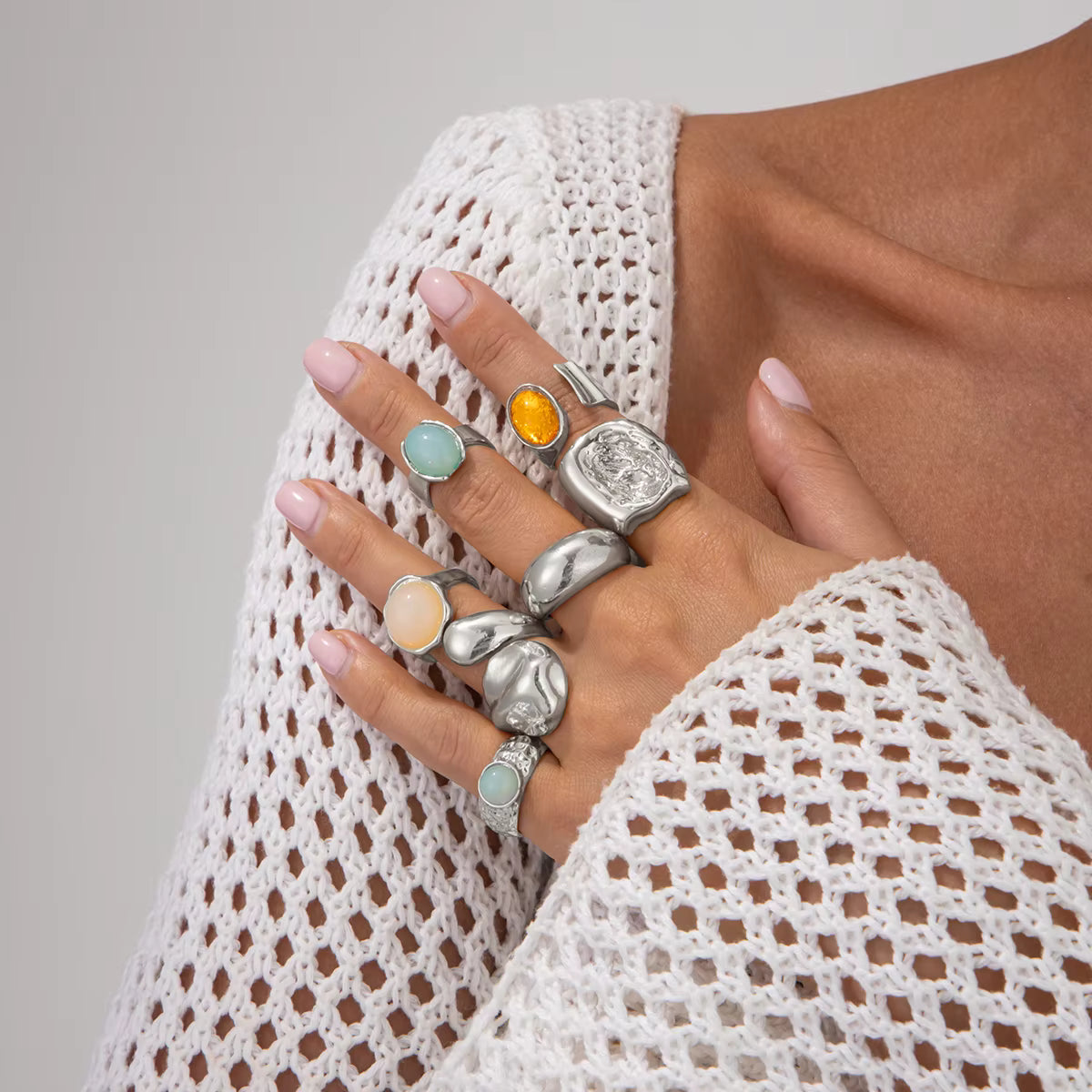 Velory ringesæt – Sæt med 7 dekorative metalringe i geometriske former