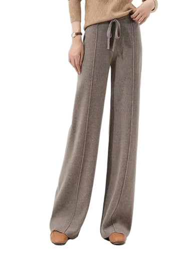 Pure Wool bukser til kvinder – højtaljede, strikkede uldbukser med brede ben