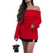 Vandara off-shoulder strikbluse til kvinder – langærmet pullover i kraftig strik