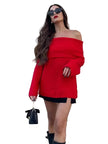 Vandara off-shoulder strikbluse til kvinder – langærmet pullover i kraftig strik