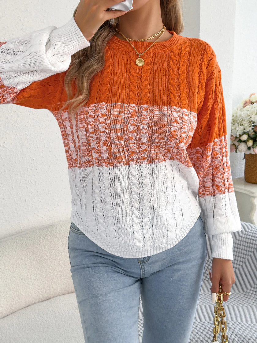 Malira strikket trøje med stribet mønster og lanterneærmer