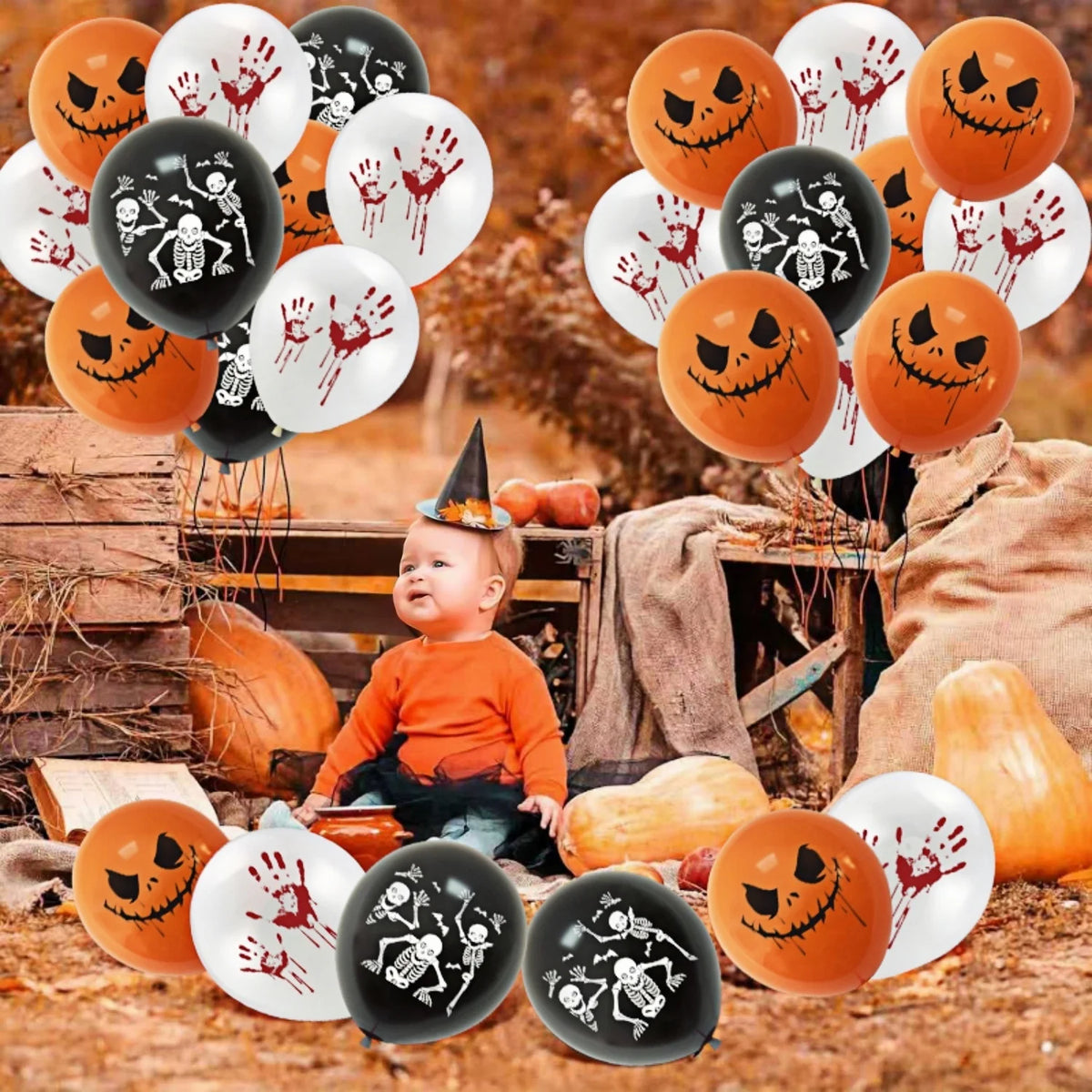 Halloweenske balóny s odtlačkami rúk a motívmi lebiek – Hallowyn